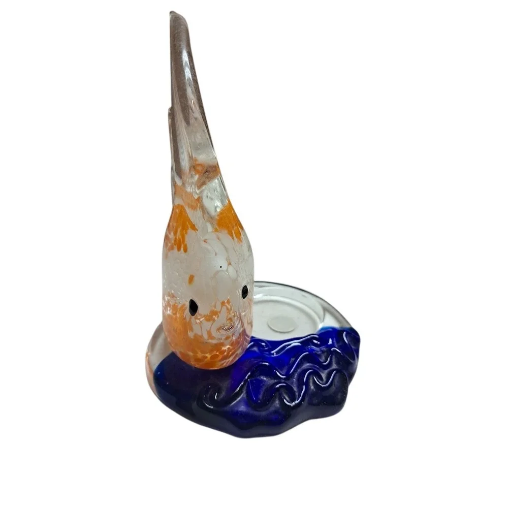 Partylite‎ Glass Fish Figurine with Colorful Base Decor Spot For A Candle